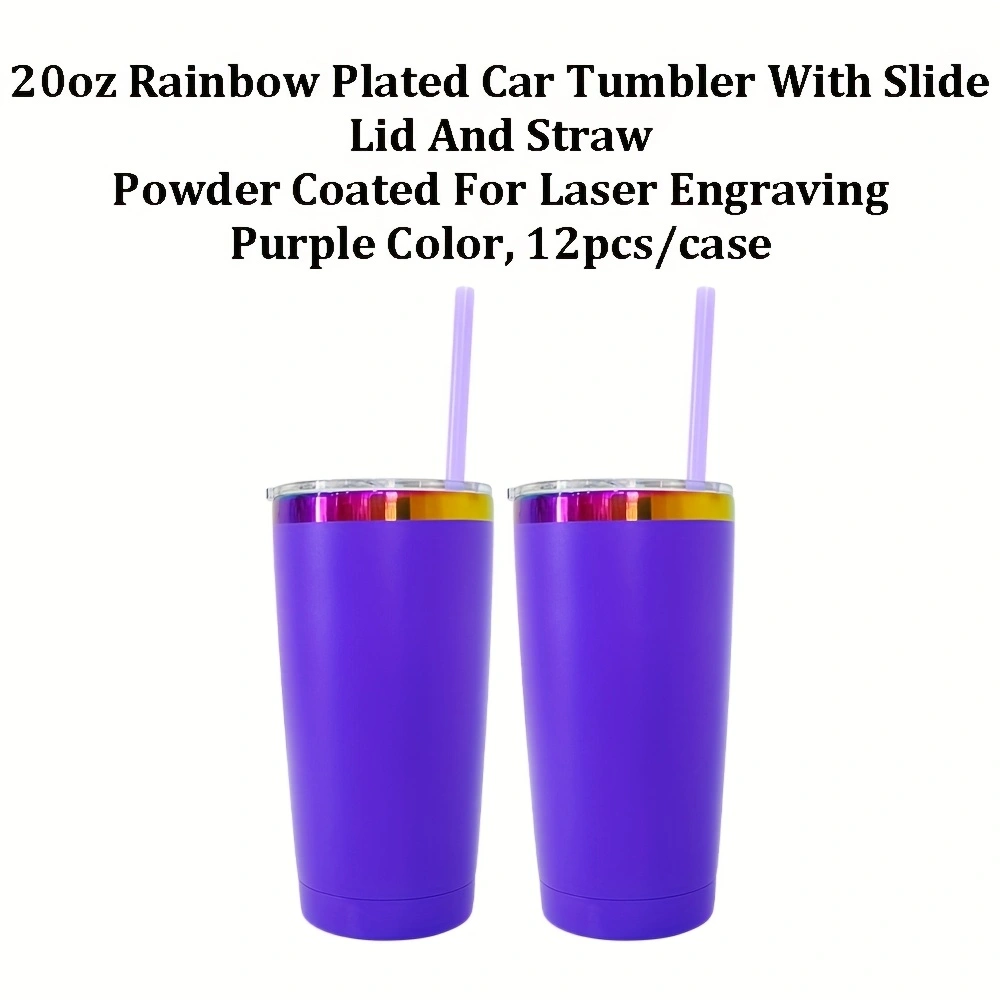 4Pack/8Pack/12Pack Yeti Power Coated 20oz Rainbow Plated Tumblers With Colorful Straws for Laser Engraving-CNLCA