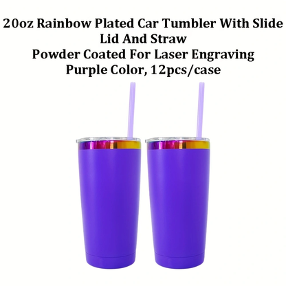 4Pack/8Pack/12Pack Yeti Power Coated 20oz Rainbow Plated Tumblers With Colorful Straws for Laser Engraving-CNLCA