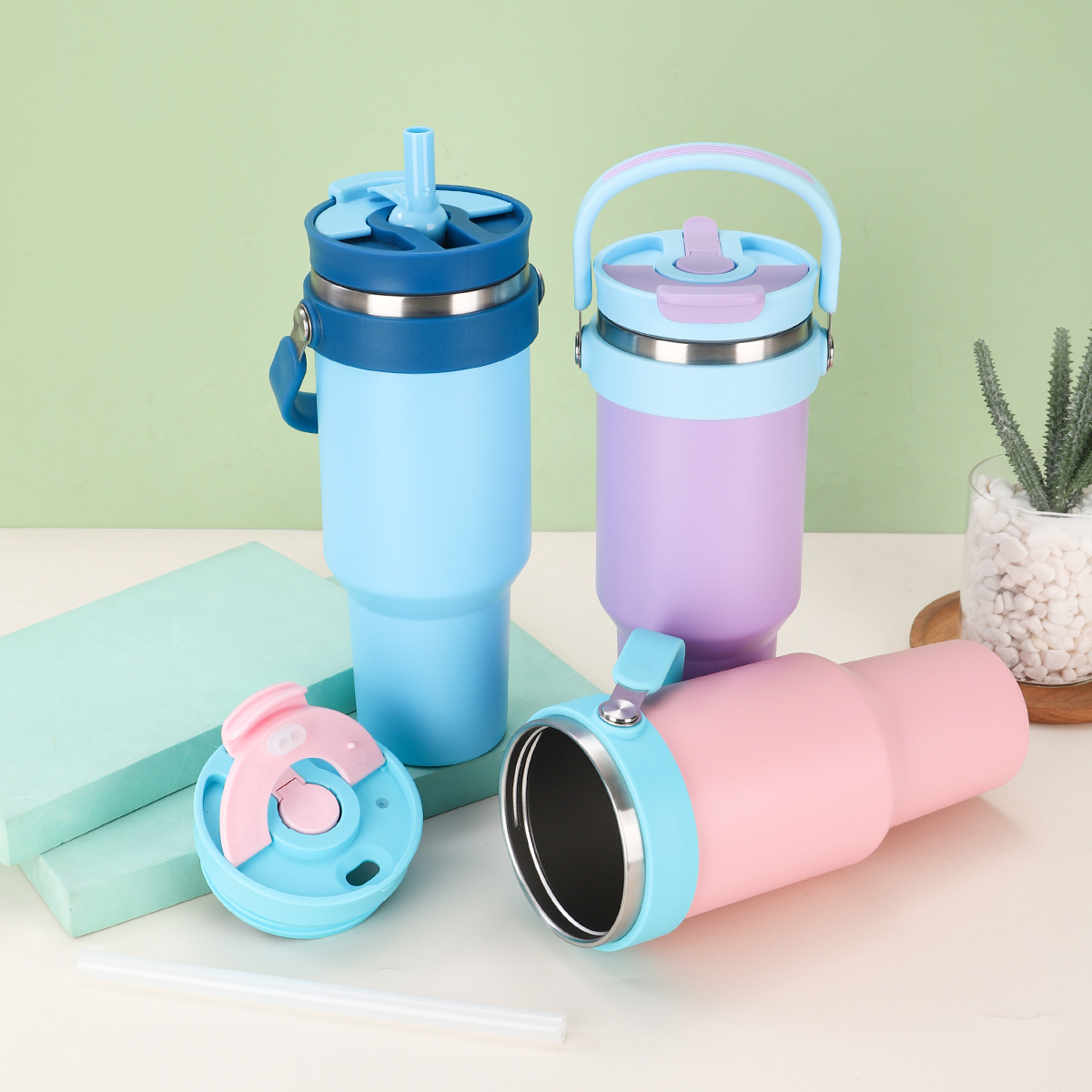 Outdoor 40oz Portable Stainless Steel Vacuum Insulated Tumbler Double Drinking Straw Cup for Laser-CNLCA