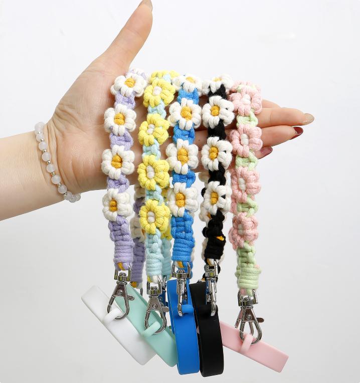Hand-woven Daisy Flower Water Bottle Cup Handle Portable String Stanley Accessory Tumbler Carriers Strap-CNLCA