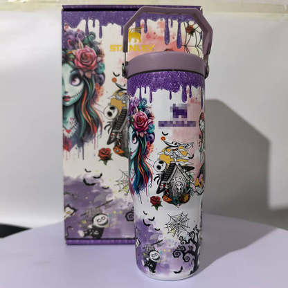 30oz Glow in the Dark Halloween/Stitch Design Stainess Steel Stanley Style Flip Straw Tumbler-CNLCA
