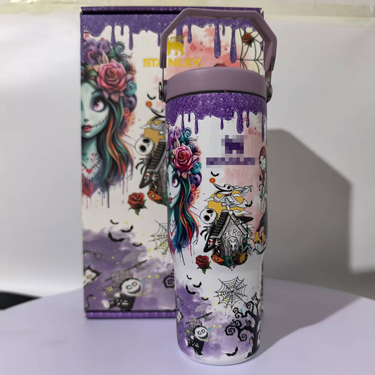 30oz Glow in the Dark Halloween/Stitch Design Stainess Steel Stanley Style Flip Straw Tumbler-CNLCA