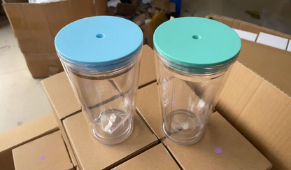 16oz Double Wall Snow Globe Tapered Plastic Cup Tumbler with Predrilled Hole-CNLCA