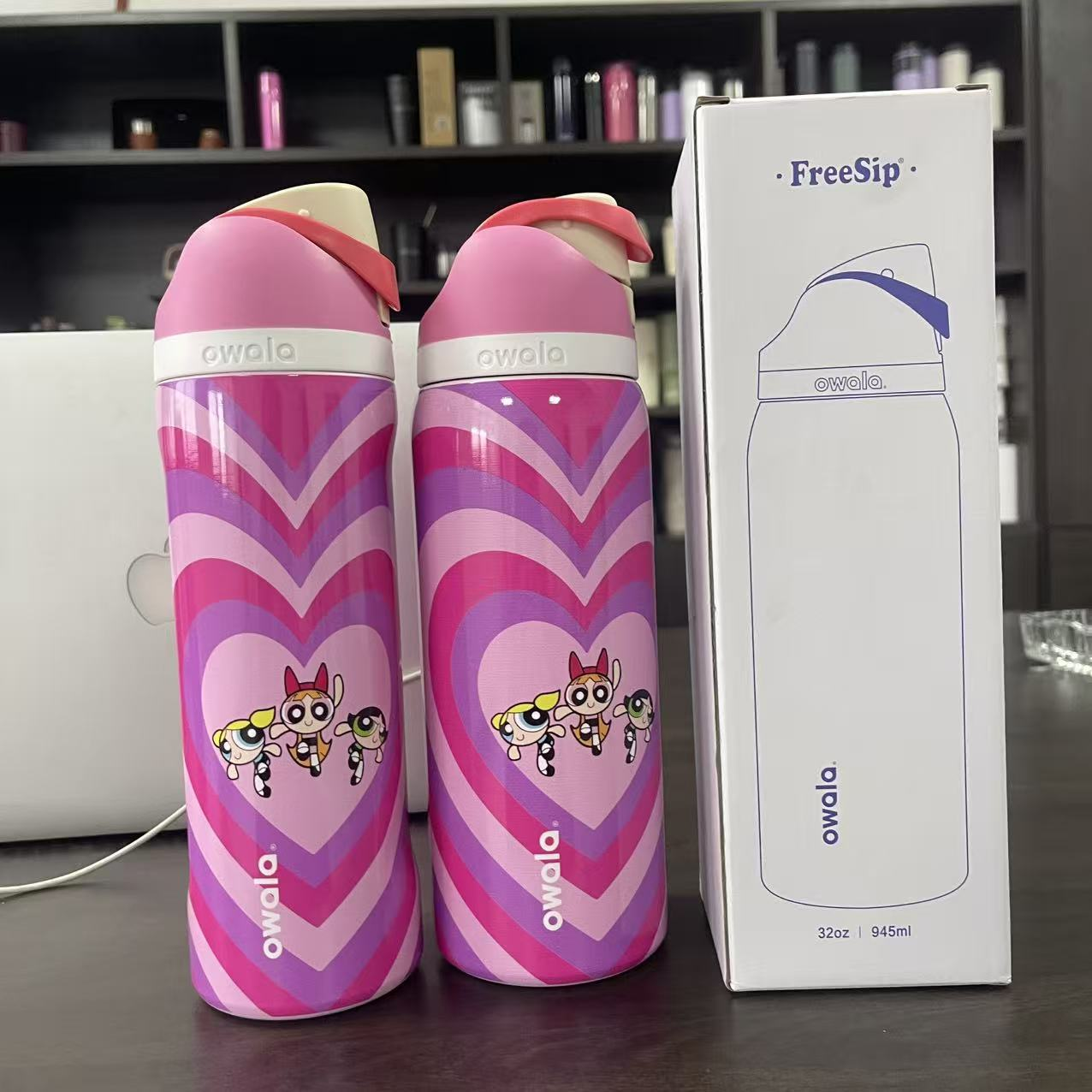 24oz 32oz Owala Style Pink Bows The Powerpuff Girls Blue patterns Stainess Steel Tumbler Water Bottle-CNLCA