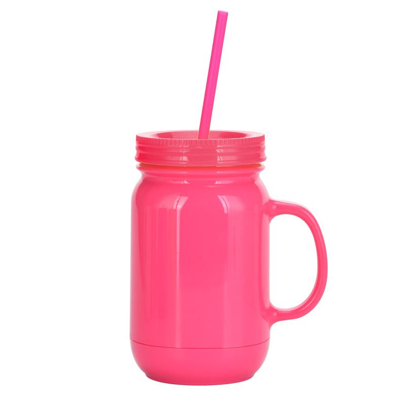 20oz Colorful Double Wall Plastic Rooster Cup Mason Jar With Handle-CNLCA