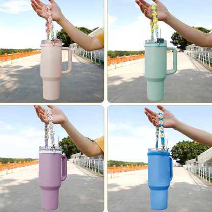 Hand-woven Daisy Flower Water Bottle Cup Handle Portable String Stanley Accessory Tumbler Carriers Strap-CNLCA