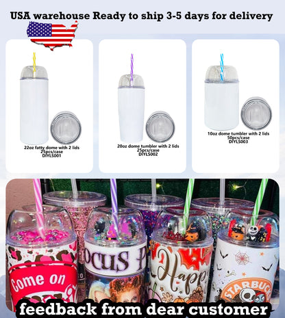 USA Warehouse 10oz 20oz 22oz Blank Sublimation Tumblers with DIY Dome Lid And Slide Lid -USLCA