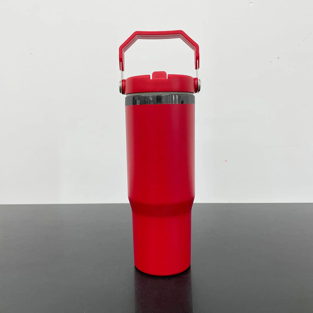 30oz Onyx Black Mirror Plated Red Color Powder Coated Flip Straw Tumblers for Laser Engraving-CNLCA