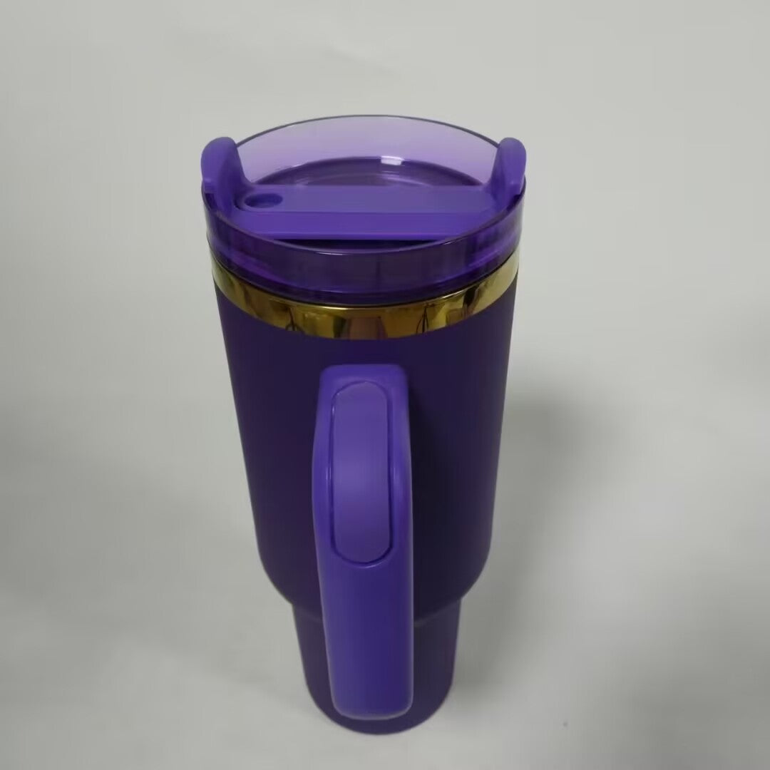 Custom 40oz Mirror Gold Plated Underneath Quencher Dark Purple Powder Coated Tumbler For Laser-CNLCA