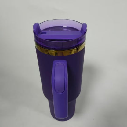 Custom 40oz Mirror Gold Plated Underneath Quencher Dark Purple Powder Coated Tumbler For Laser-CNLCA