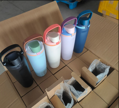 25Pack 30oz Owala Style Powder Coated Handle Lid Flip Straw Stainless Steel Tumbler Water Bottle for Laser-CNLCA