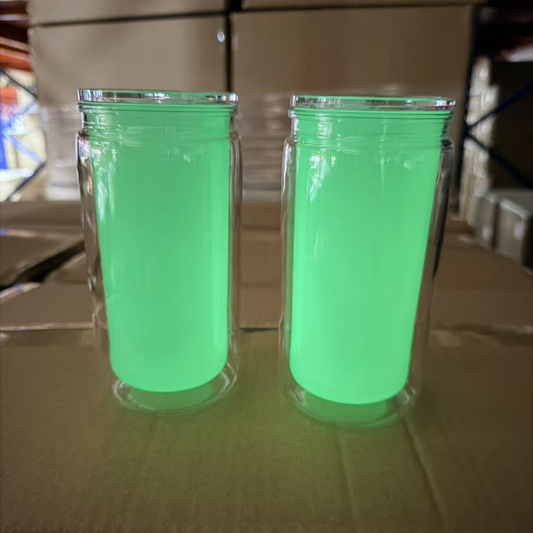 12oz Glow In the Dark Double Wall Snow Globe Plastic Cup Can-12oz Inner 16oz Outer Size-CNLCA