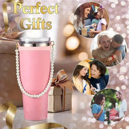 Pearl Chain Handle Carriers Strap Hanging String for Water Bottle Cup Tumbler with Silicone Ring-CNLCA