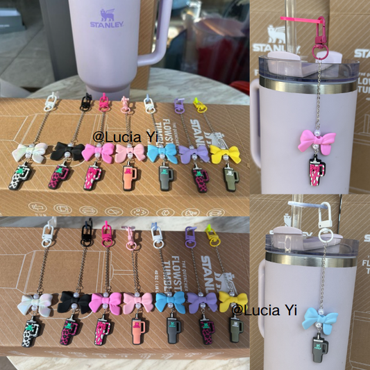 Pretty Stanley Style Baking Varnish Tumbler Straw Bow Pendant for Tumbler-CNLCA