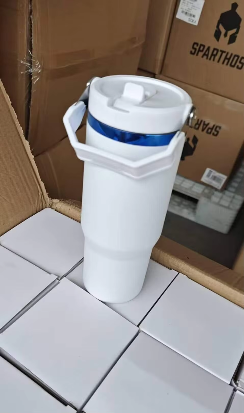 30oz Blue Plated Underneath Flip Straw Top Tumblers Water Bottle For Laser Engraving -CNLCA