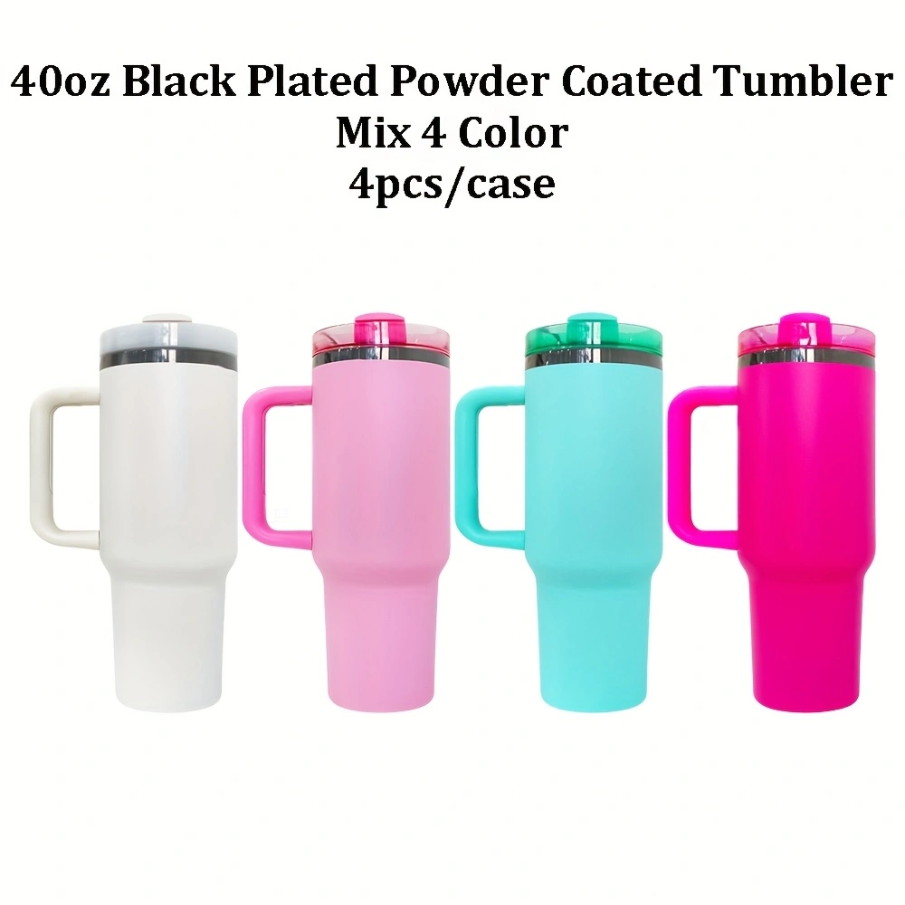4Pack/8Pack/12Pack 40oz H2.0 Colorful Black Plated Underneath Powder Coated Tumblers Travel Mugs with Handle for Laser-CNLCA