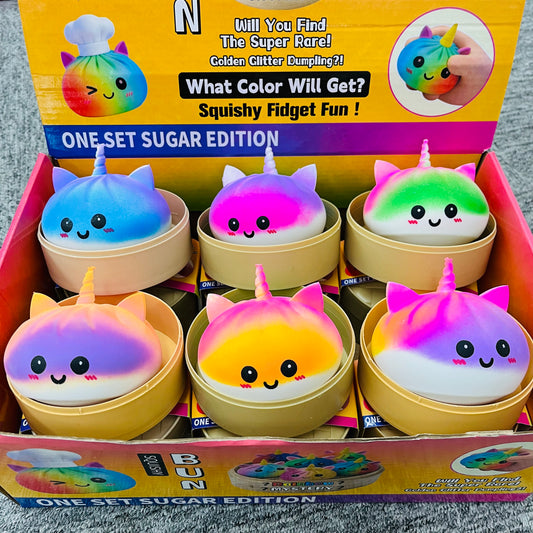 Gradient Color Unicorn Steamed Bun Squishy Soft Slow Rebound Kawaii Bao Squeeze Toy Tactile Sensory Fidget Toy for Autism ADHD Kids Calming Gift-CNLCA