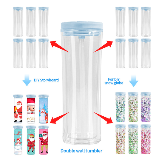 20oz Curved Flip Straw Double Wall Snow Globe Plastic Water Bottle-CNLCA