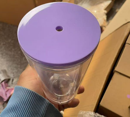 16oz Double Wall Snow Globe Tapered Plastic Cup Tumbler with Predrilled Hole-CNLCA