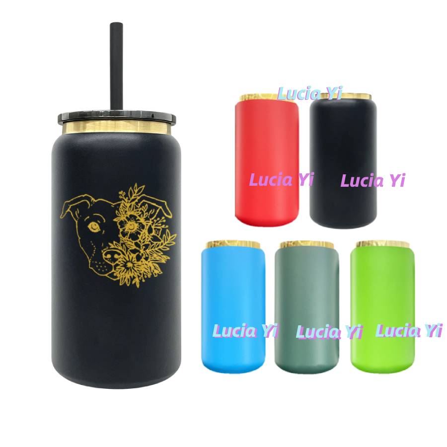 16oz Sublimation /Gold Plated Underneath Powder Coated Colored Stainless Steel Metal Can tumbler-CNLCA