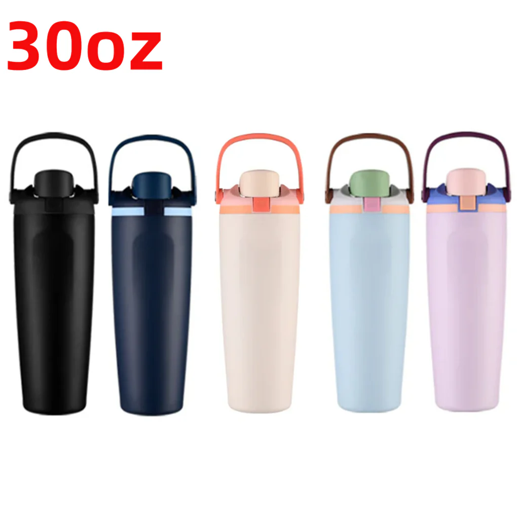 25Pack 30oz Owala Style Powder Coated Handle Lid Flip Straw Stainless Steel Tumbler Water Bottle for Laser-CNLCA