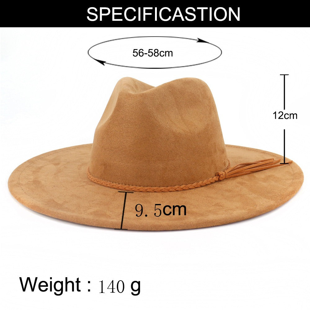 Men Women Flat Brim Jazz Hat Gentleman's Broad-brimmed Cap, Heart-shaped Top Vegan Leather Hats with Tassel for Autumn Winter-CNLCA