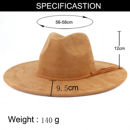 Men Women Flat Brim Jazz Hat Gentleman's Broad-brimmed Cap, Heart-shaped Top Vegan Leather Hats with Tassel for Autumn Winter-CNLCA