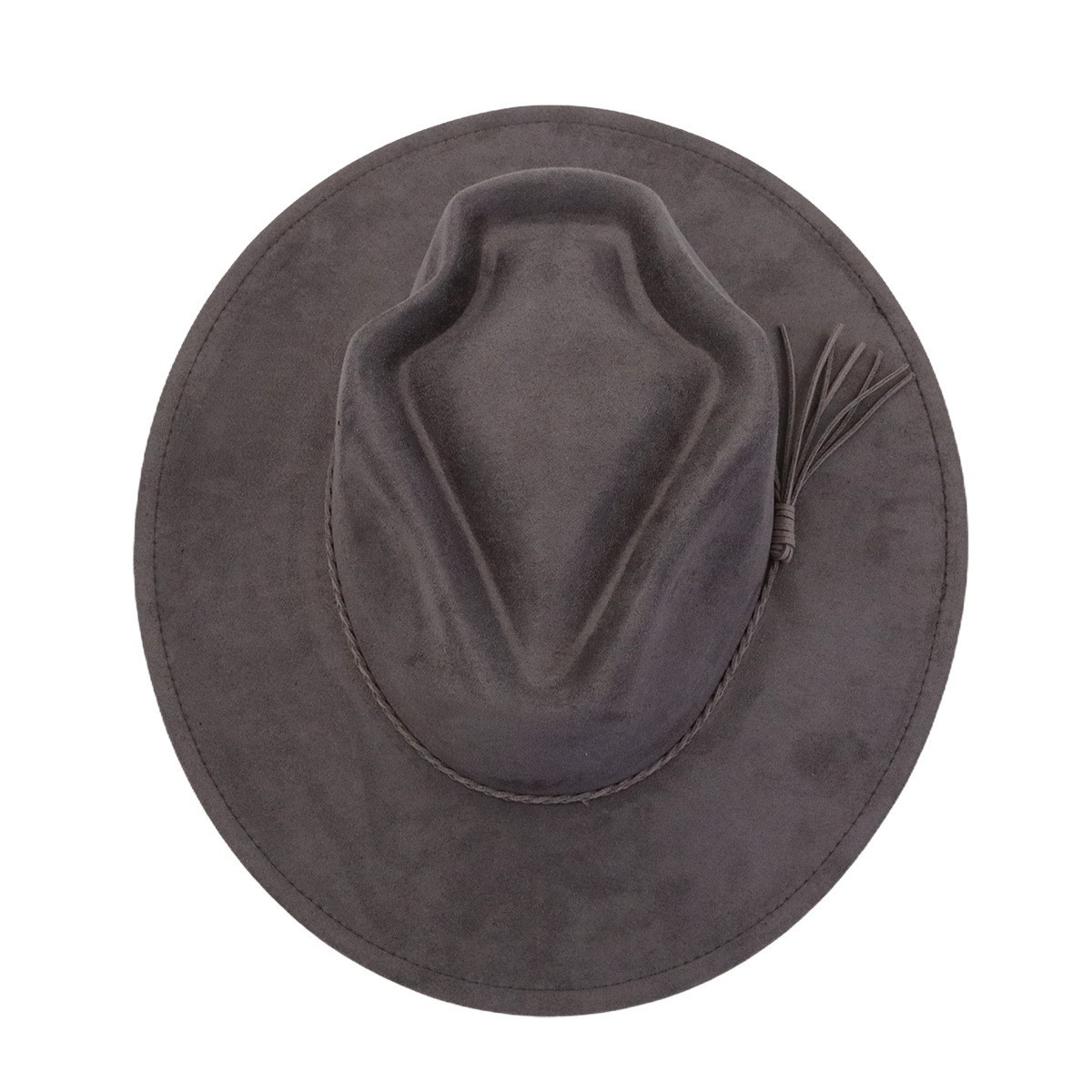 Arrow-shaped Top Broad-Brimmed Bowler Jazz Hat Vegan Leather Fedora Hats with Tassel for Laser-CNLCA