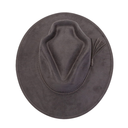 Arrow-shaped Top Broad-Brimmed Bowler Jazz Hat Vegan Leather Fedora Hats with Tassel for Laser-CNLCA