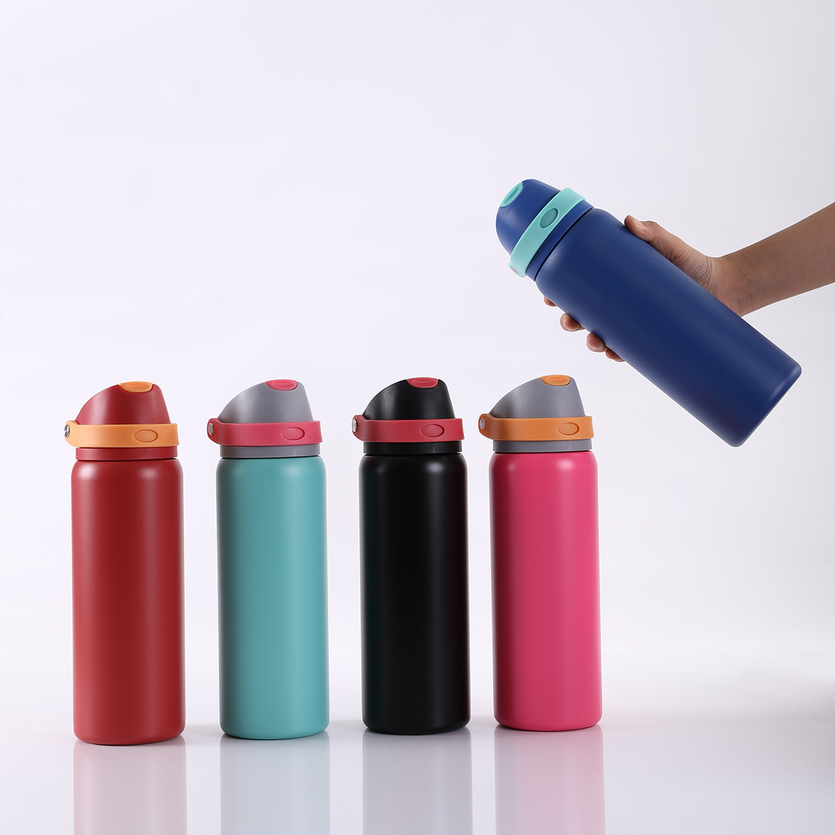 20oz 600ml/ 30oz 900ml Sports Handle Flip Straw Lid Stainless Steel Insulated Owala Style Water Bottle Double Drinking Tumbler for Laser Engrave-CNLCA