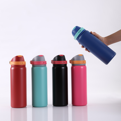 20oz 600ml/ 30oz 900ml Sports Handle Flip Straw Lid Stainless Steel Insulated Owala Style Water Bottle Double Drinking Tumbler for Laser Engrave-CNLCA