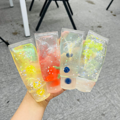 Glitter Jelly Toothpaste Tube Squishy Toy Mini Clear Tube Squeeze Fidget Toy with Star Sequins Fruit Ornaments-CNLCA