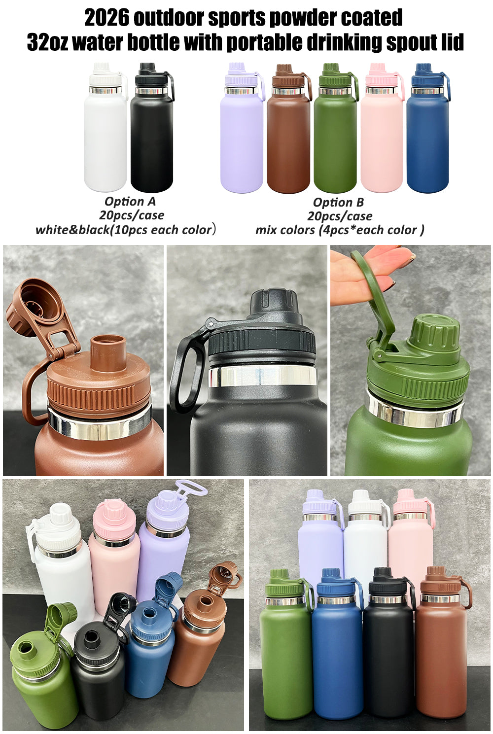 Outdoor Sports 32oz Powder Coated Stainless Steel Water Bottle wih Portable Drinking Spout Lid for Laser Engrave-CNLCA