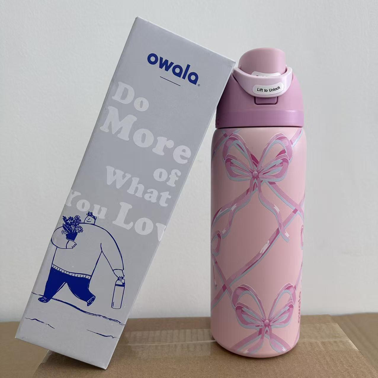 24oz 32oz Owala Style Pink Bows The Powerpuff Girls Blue patterns Stainess Steel Tumbler Water Bottle-CNLCA