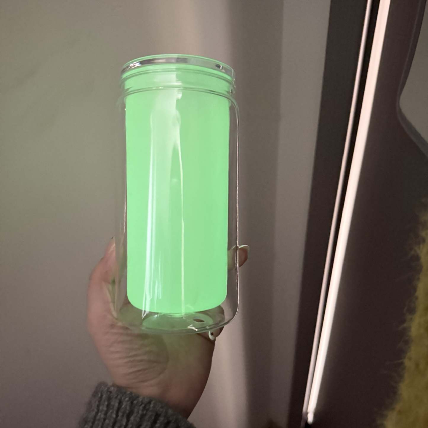 12oz Glow In the Dark Double Wall Snow Globe Plastic Cup Can-12oz Inner 16oz Outer Size-CNLCA