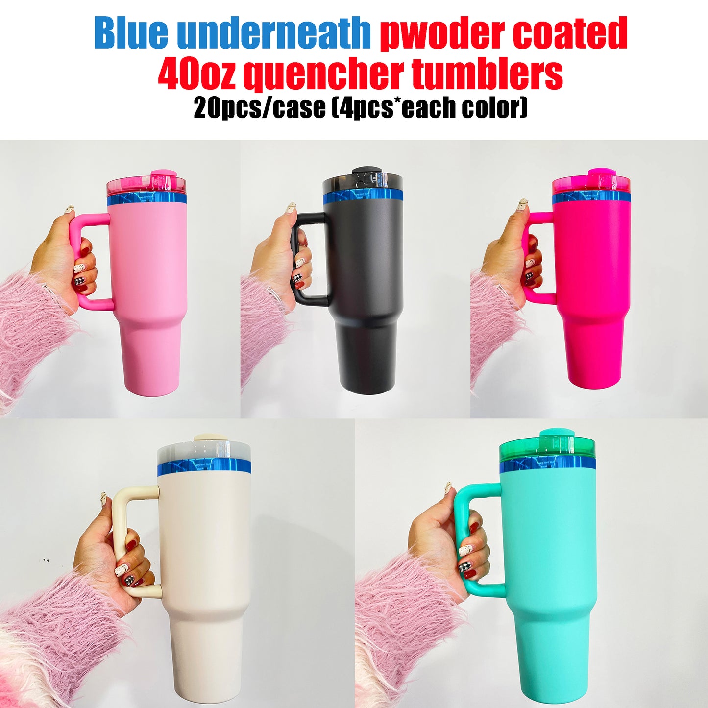 💎💎40oz Blue Underneath Powder Coated H2.0 Quencher Tumblers For Laser Engraving -CNLCA