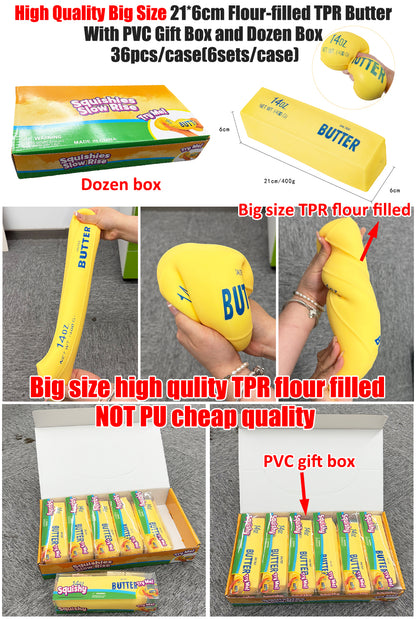 36 Pack Large 21cm Flour-filled TPR Jumbo Giant Yellow Butter Bar Squishy Ultra Soft Stress Relief Fidget Toy for Kids Adults with Gift Box-CNLCA