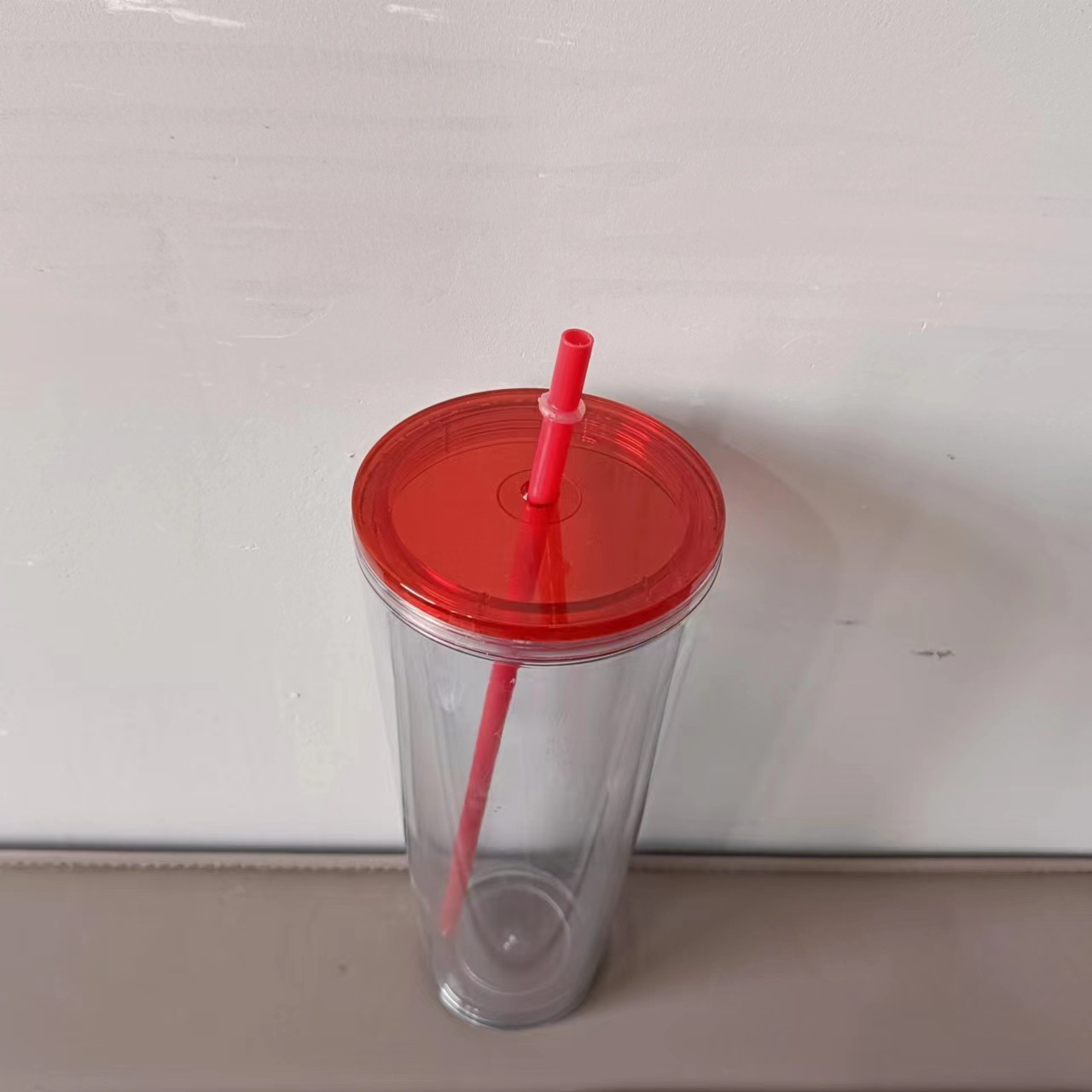 24oz Double Wall Snow Globe Tapered Plastic Cup Tumbler with Pre-drilled Hole and Plug Color Lid-CNLCA