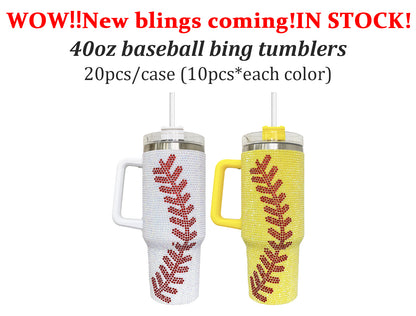 40oz Stanley Style Baseball Bling Tumblers With Handle - CNLCA