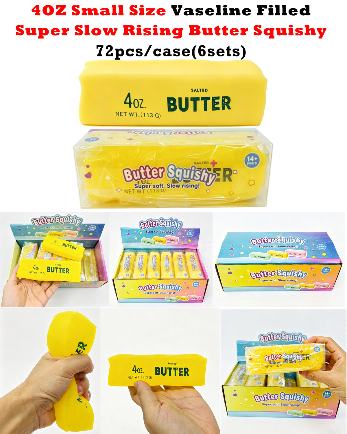 72 Pack Small Size 11cm Vaseline Filled Butter Stick Squishy Stress Toy Viral Squeeze Fidget Toy Realistic Butter Bar Shaped Anxiety Relief Toy-CNLCA