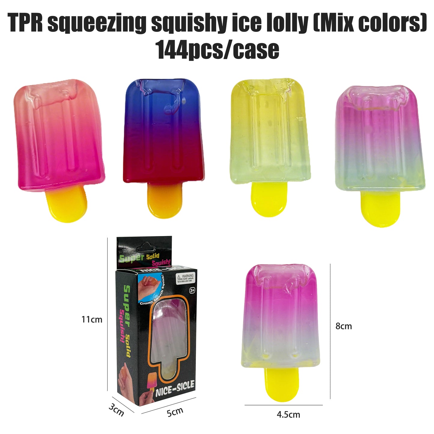 144Pack TPR Popsicle Squishy Toy Soft Squeeze Ice Pop Lolly Stress Relief Fidget Toy for Kids-CNLCA