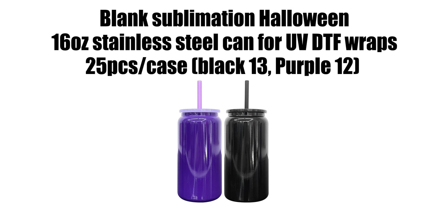 Blank Sublimation Halloween Purple Black 16oz Stainless Steel Can Tumbler-CNLCA