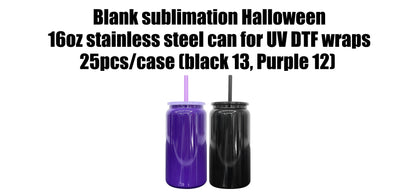 Blank Sublimation Halloween Purple Black 16oz Stainless Steel Can Tumbler-CNLCA