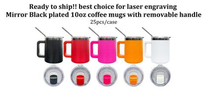 10oz Powder Coated Colorful Black Plated Underneath Lowball Tumblers Mug With Removable Plastic Handle And Magnetic Lids-CNLCA