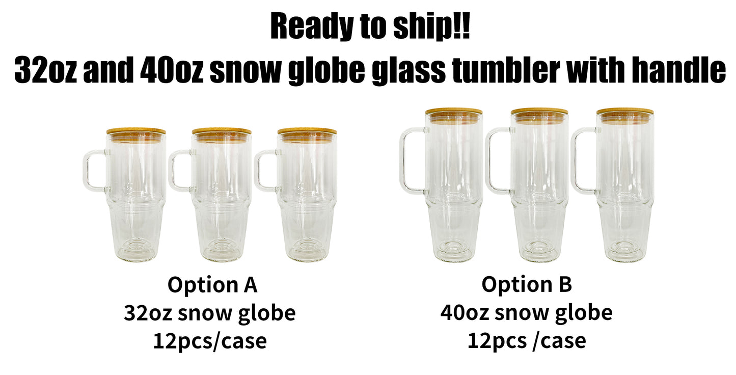 32oz 40oz Clear Double Wall Pre Drilled Snow Globe Glass Tumbler Cup Mug with Handle-CNLCA