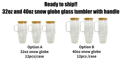 32oz 40oz Clear Double Wall Pre Drilled Snow Globe Glass Tumbler Cup Mug with Handle-CNLCA