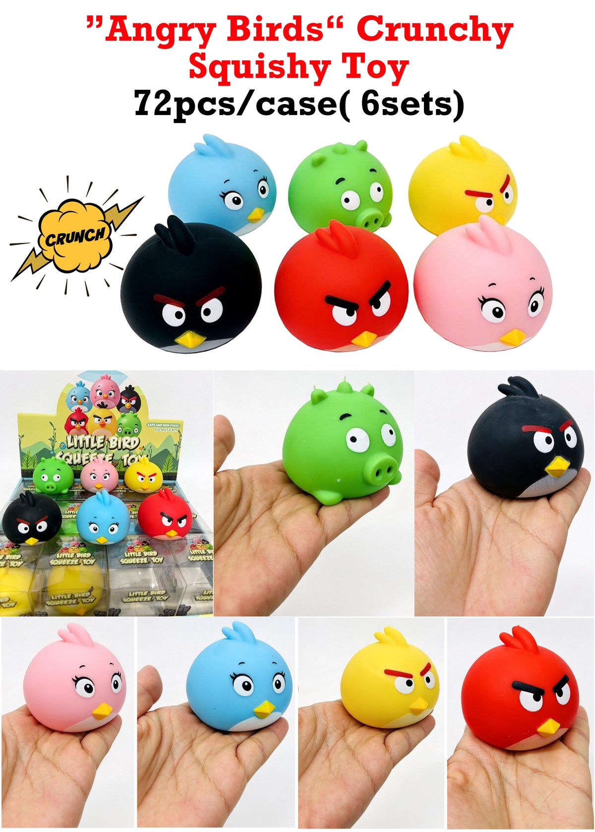 72Pack Angry Birds Crunchy Squishy Block‑Filled Crinkle Sound Squishy ASMR Stress Relief Fidget Toys for Kids-CNLCA