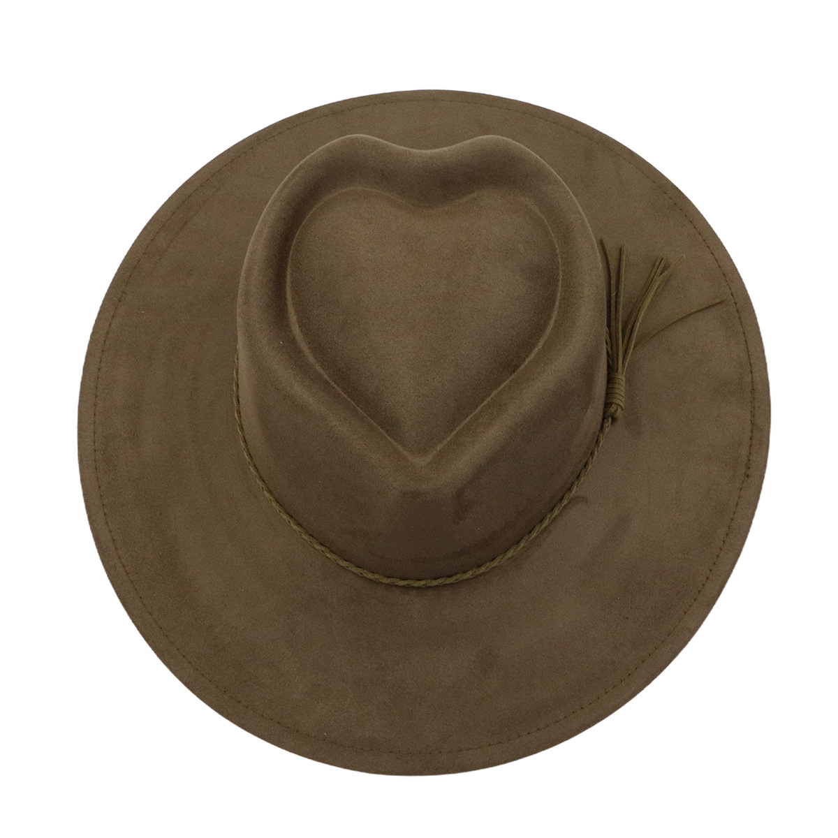 Men Women Gentleman's Cap Love-shaped Top Broad-Brimmed Bowler Jazz Hat Vegan Leather Fedora Hats with Tassel for Laser-CNLCA