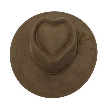 Men Women Gentleman's Cap Love-shaped Top Broad-Brimmed Bowler Jazz Hat Vegan Leather Fedora Hats with Tassel for Laser-CNLCA