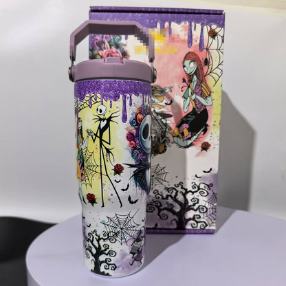 30oz Glow in the Dark Halloween/Stitch Design Stainess Steel Stanley Style Flip Straw Tumbler-CNLCA